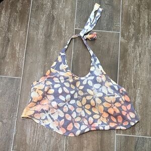 Blue Life Floral Halter Crop Top - Orange and Gray
